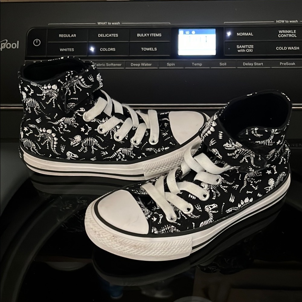 Black and White High-Top Sneakers with Skeleton Print